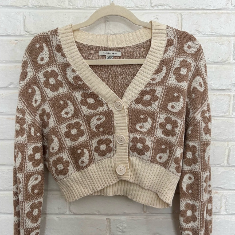 American Eagle Outfitters Brown and Cream Cardigan